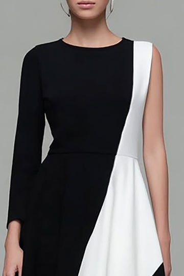 Balck and White A Line Midi Work Dress